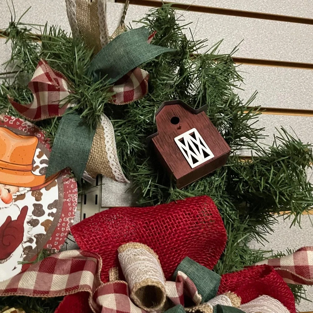 Cowboy Santa Christmas Wreath, Farmhouse Rustic Holiday Pine Wreath, Decor‎ 14